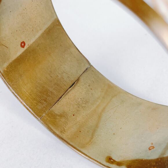 Vintage Brass Bangle Shell Inlay Black Resin Geometric Cuff 1960s 1970s - Picture 6 of 16